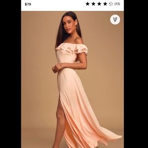 Elegance & Grace Peach Off-The-Shoulder Maxi Dress